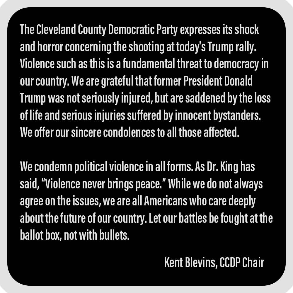 Statement from Chair Kent Blevins on the shooting at the PA Trump rally on July 13, 2024.