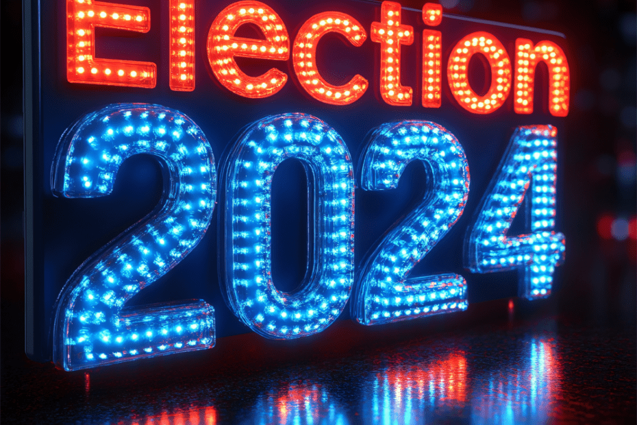 ELECTION 2024 in lights. AI generated.