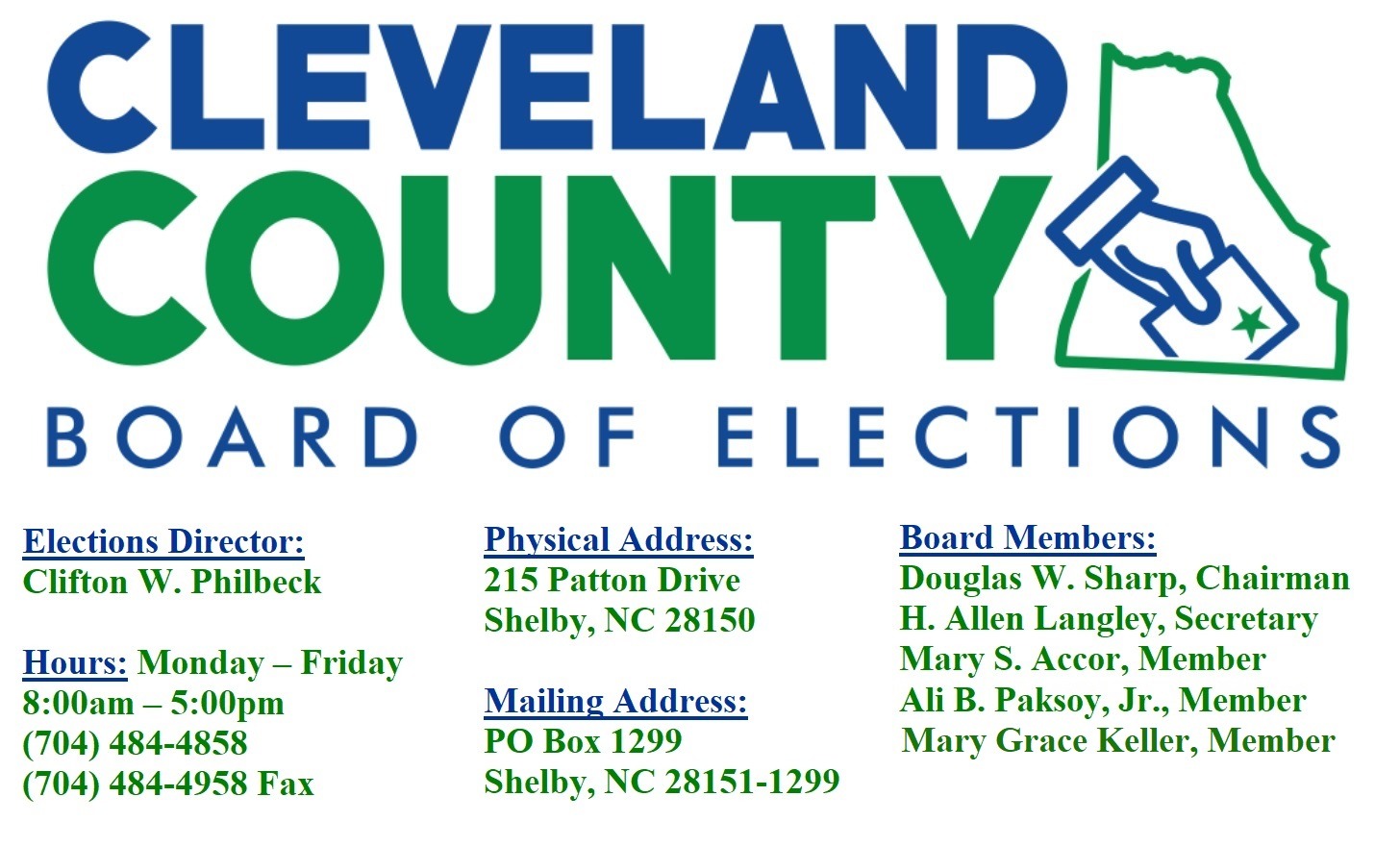 Cleveland County NC Board of Elections miscellaneous information