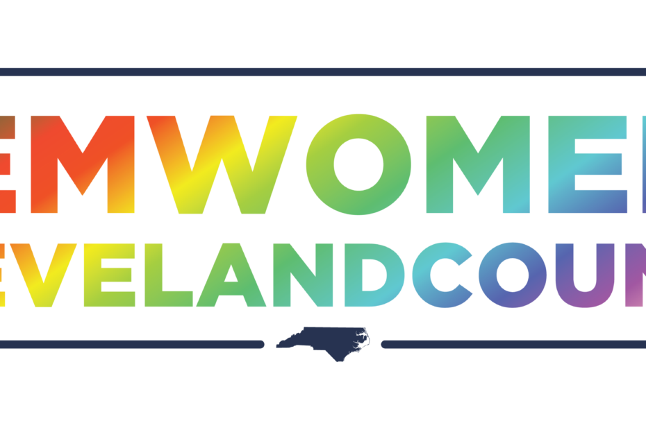 A multi-colored logo of the Democratic Women of Cleveland County