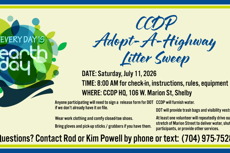 Graphic for the CCDP Adopt-A-Highway Litter Sweep on Saturday, July 11, 2026 at 8am